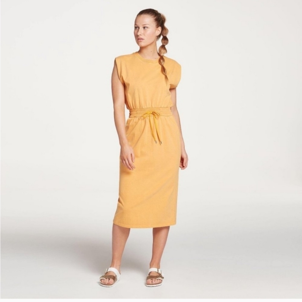 Calia Womens XS Extended Shoulder Midi Dress Glowing Umber